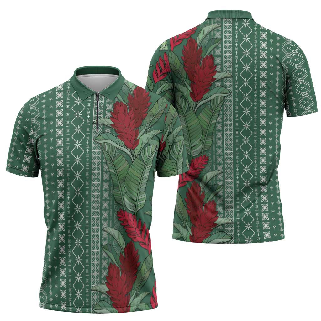 Women's Day Samoa Malu Tattoo Inspired Mix Teuila Zipper Polo Shirt Sage Green