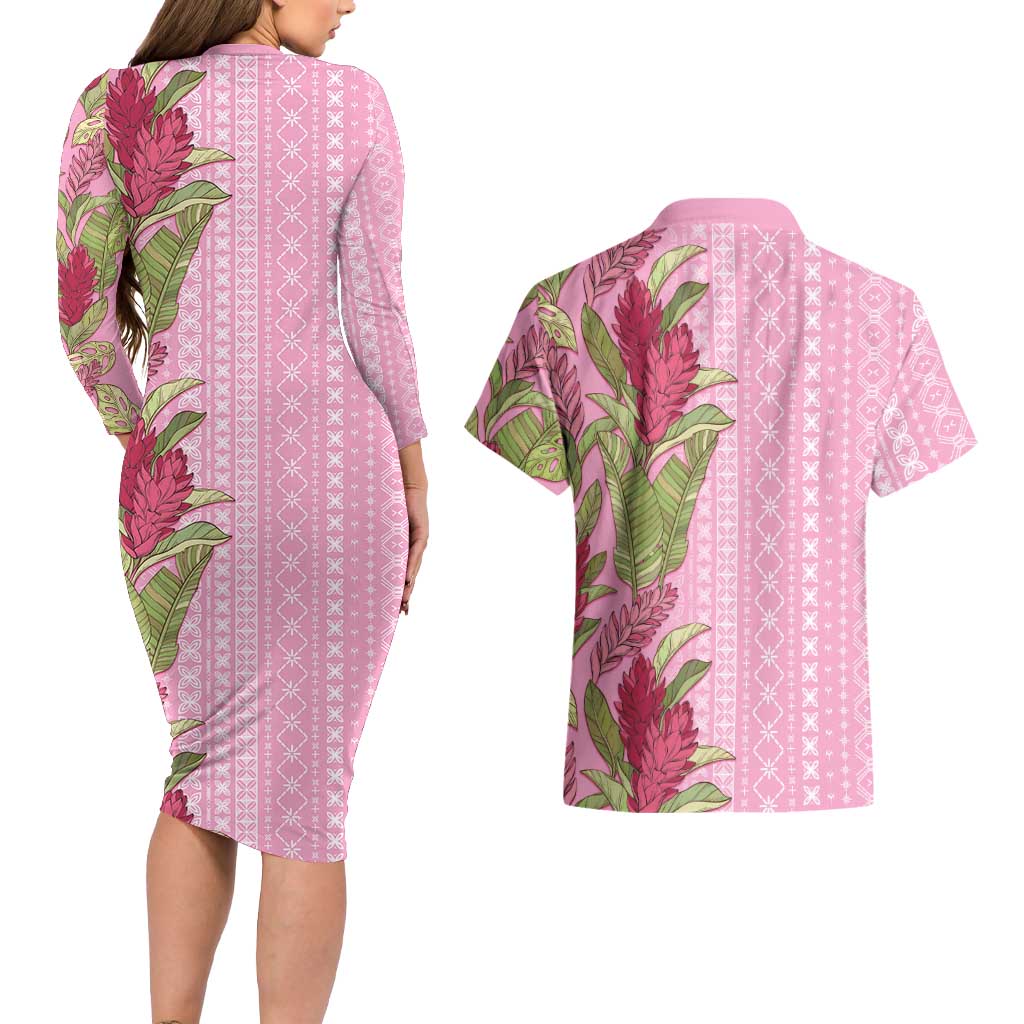 Women's Day Samoa Malu Tattoo Inspired Mix Teuila Couples Matching Long Sleeve Bodycon Dress and Hawaiian Shirt Rose Pink LT7 - Polynesian Pride
