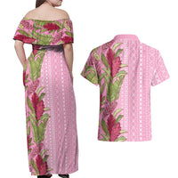 Women's Day Samoa Malu Tattoo Inspired Mix Teuila Couples Matching Off Shoulder Maxi Dress and Hawaiian Shirt Rose Pink
