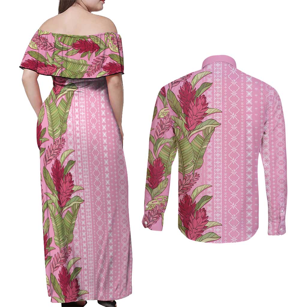 Women's Day Samoa Malu Tattoo Inspired Mix Teuila Couples Matching Off Shoulder Maxi Dress and Long Sleeve Button Shirt Rose Pink