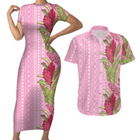 Women's Day Samoa Malu Tattoo Inspired Mix Teuila Couples Matching Short Sleeve Bodycon Dress and Hawaiian Shirt Rose Pink LT7 Rose Pink - Polynesian Pride