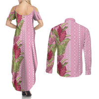 Women's Day Samoa Malu Tattoo Inspired Mix Teuila Couples Matching Summer Maxi Dress and Long Sleeve Button Shirt Rose Pink