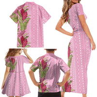 Women's Day Samoa Malu Tattoo Inspired Mix Teuila Family Matching Short Sleeve Bodycon Dress and Hawaiian Shirt Rose Pink LT7 - Polynesian Pride