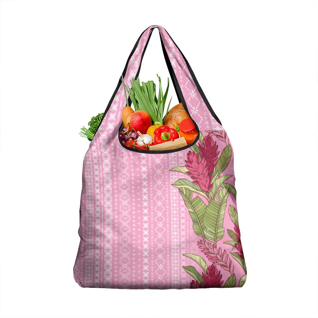 Women's Day Samoa Malu Tattoo Inspired Mix Teuila Grocery Bag Rose Pink