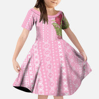 Women's Day Samoa Malu Tattoo Inspired Mix Teuila Kid Short Sleeve Dress Rose Pink