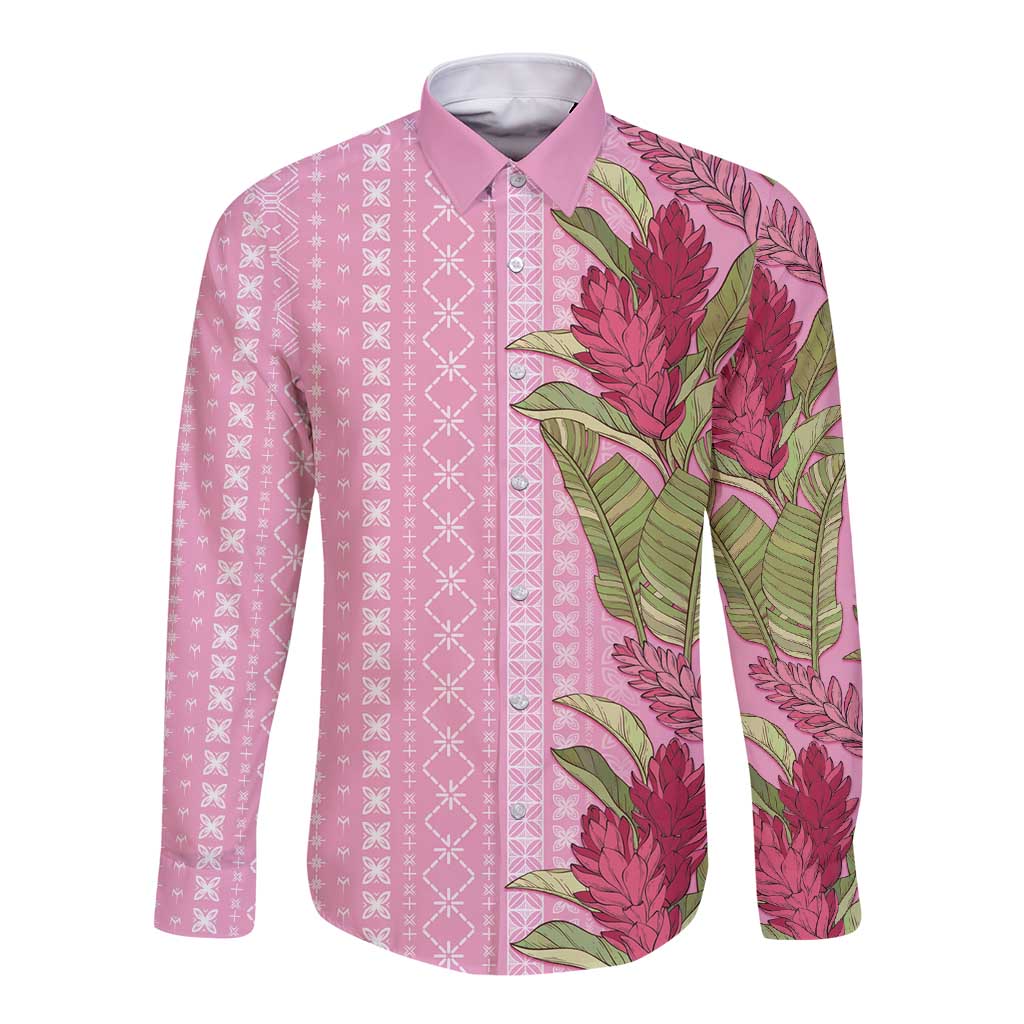 Women's Day Samoa Malu Tattoo Inspired Mix Teuila Long Sleeve Button Shirt Rose Pink