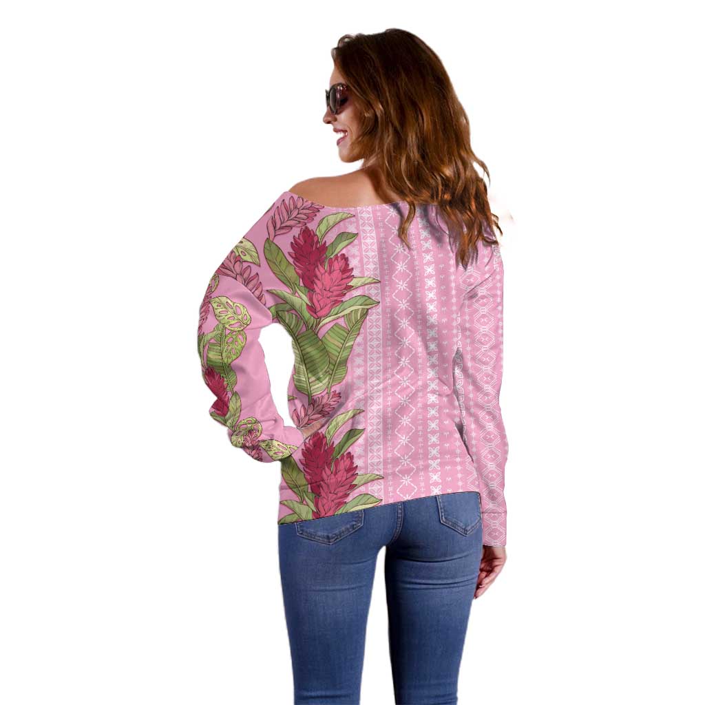 Women's Day Samoa Malu Tattoo Inspired Mix Teuila Off Shoulder Sweater Rose Pink