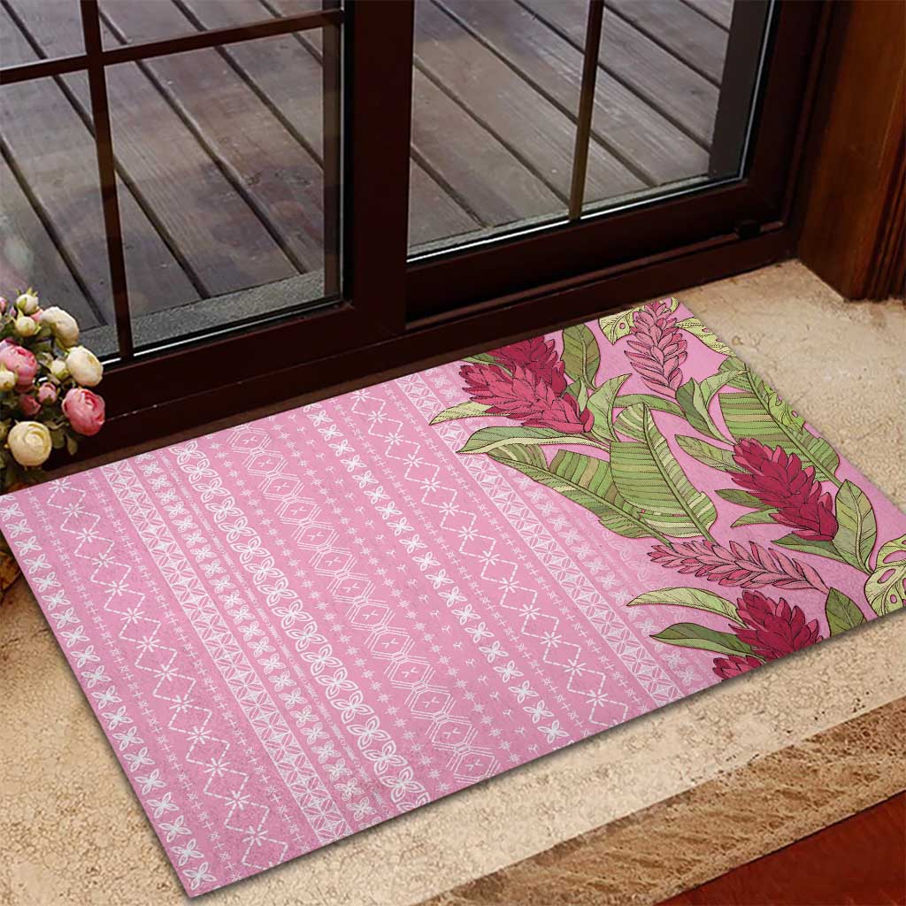 Women's Day Samoa Malu Tattoo Inspired Mix Teuila Rubber Doormat Rose Pink