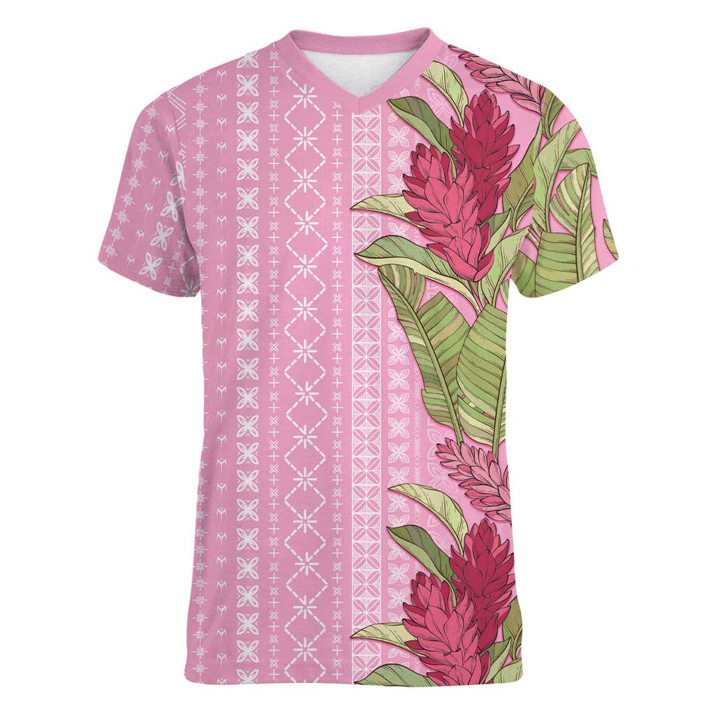 Women's Day Samoa Malu Tattoo Inspired Mix Teuila Women V-Neck T-Shirt Rose Pink