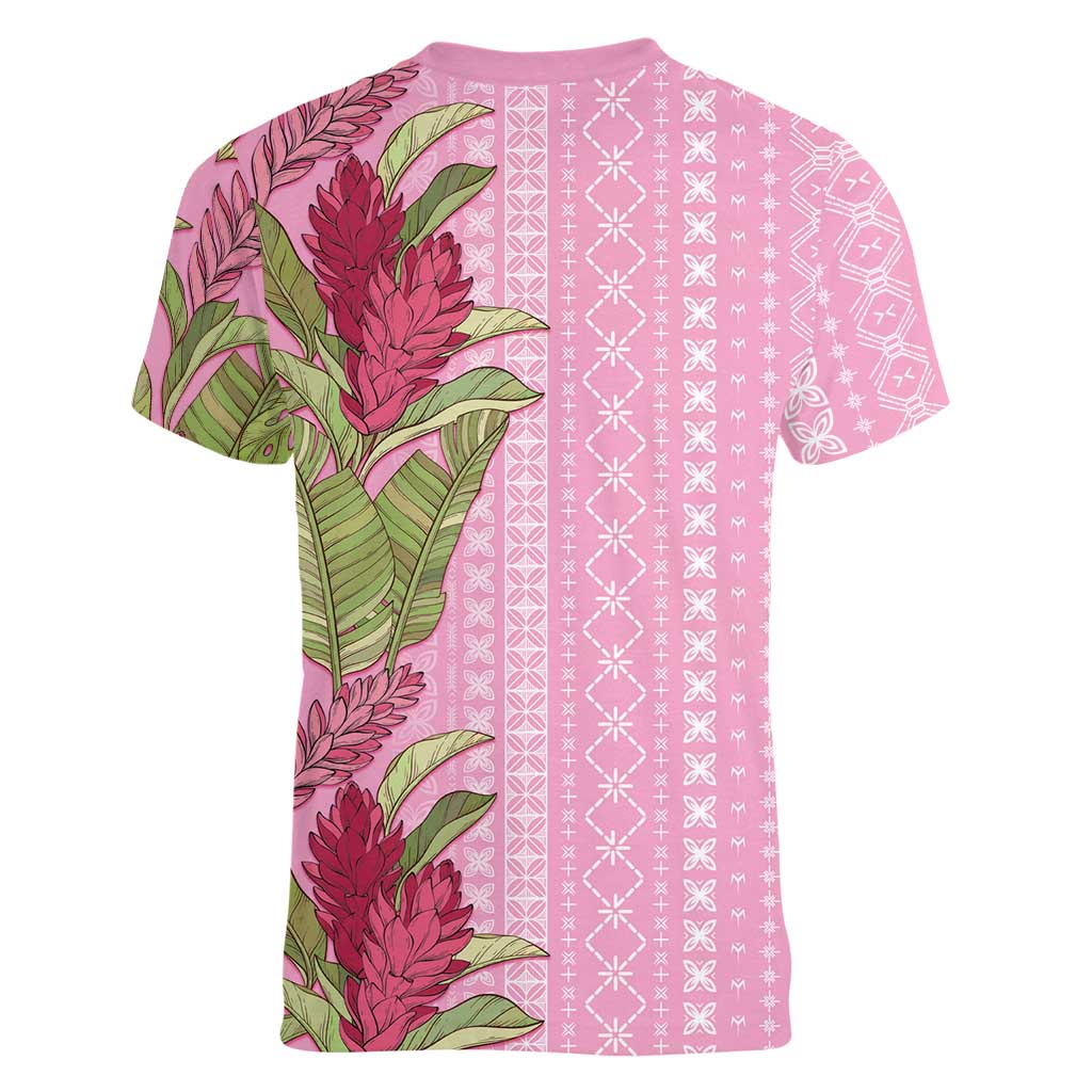 Women's Day Samoa Malu Tattoo Inspired Mix Teuila Women V-Neck T-Shirt Rose Pink