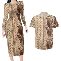 Women's Day Samoa Malu Tattoo Inspired Mix Teuila Couples Matching Long Sleeve Bodycon Dress and Hawaiian Shirt Vintage Tapa LT7 Beige - Polynesian Pride