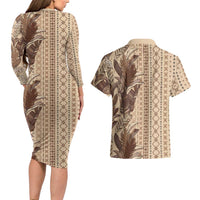 Women's Day Samoa Malu Tattoo Inspired Mix Teuila Couples Matching Long Sleeve Bodycon Dress and Hawaiian Shirt Vintage Tapa LT7 - Polynesian Pride