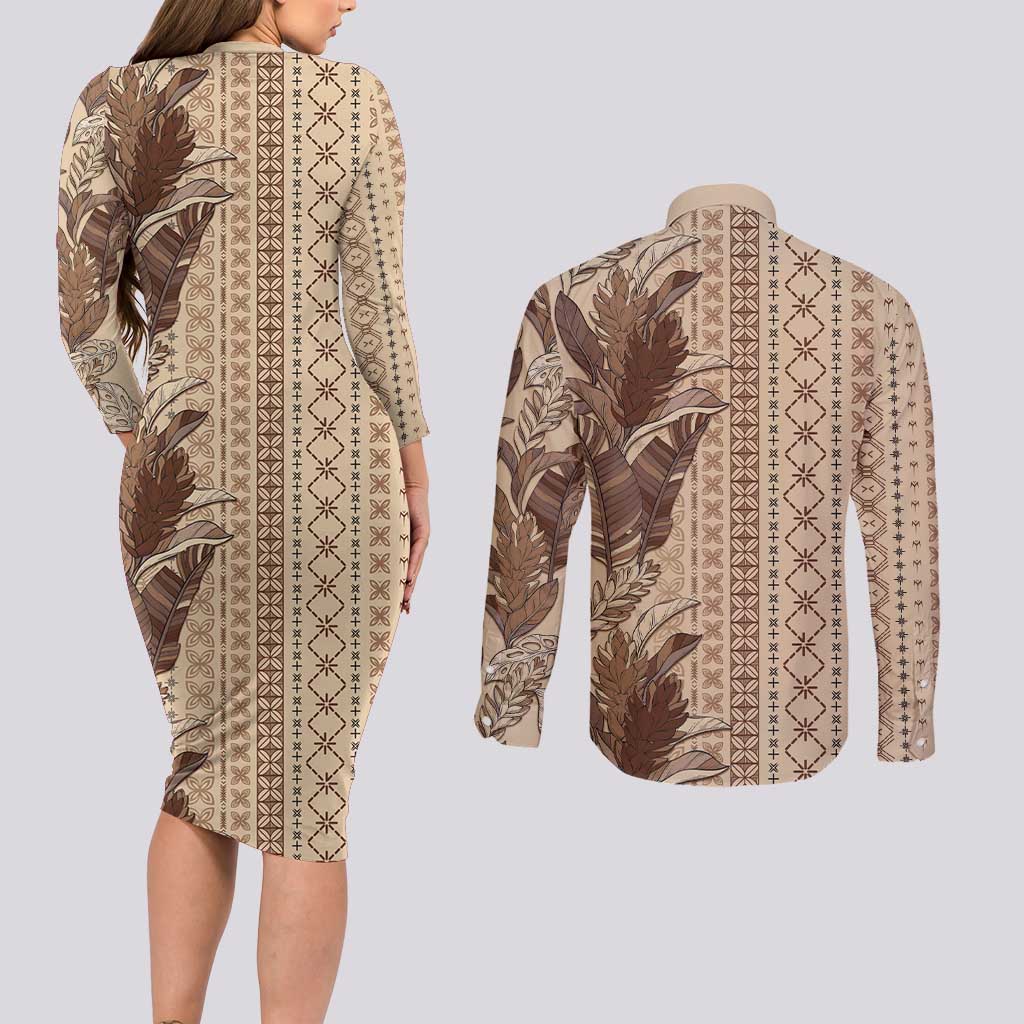 Women's Day Samoa Malu Tattoo Inspired Mix Teuila Couples Matching Long Sleeve Bodycon Dress and Long Sleeve Button Shirt Vintage Tapa LT7 - Polynesian Pride