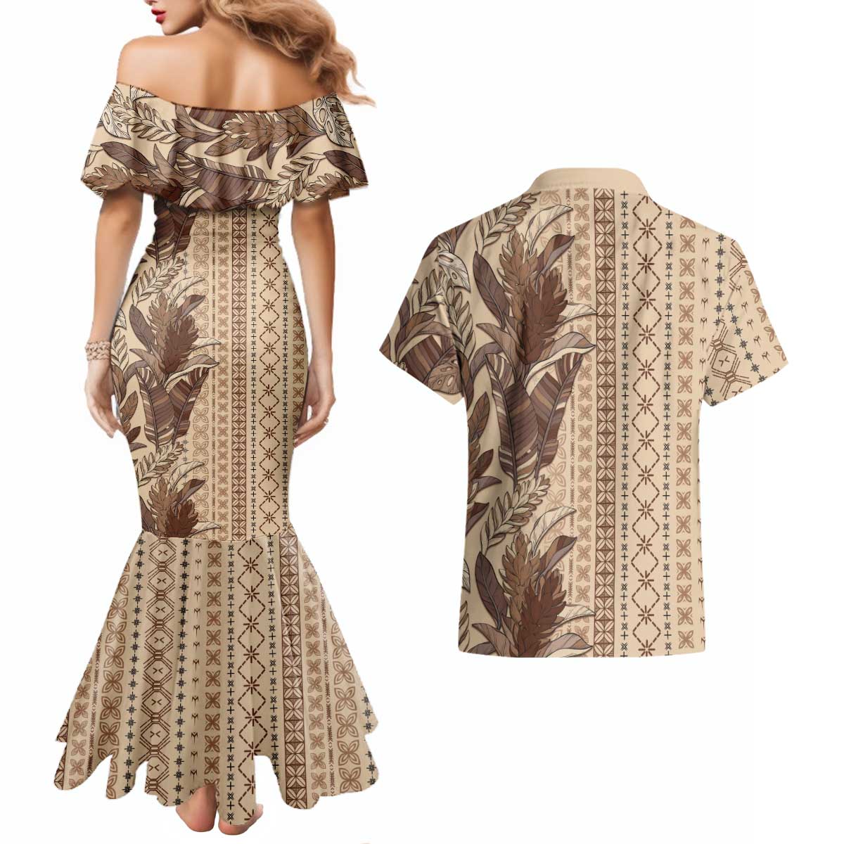 Women's Day Samoa Malu Tattoo Inspired Mix Teuila Couples Matching Mermaid Dress and Hawaiian Shirt Vintage Tapa LT7 - Polynesian Pride