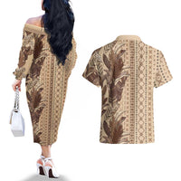 Women's Day Samoa Malu Tattoo Inspired Mix Teuila Couples Matching Off The Shoulder Long Sleeve Dress and Hawaiian Shirt Vintage Tapa LT7 - Polynesian Pride