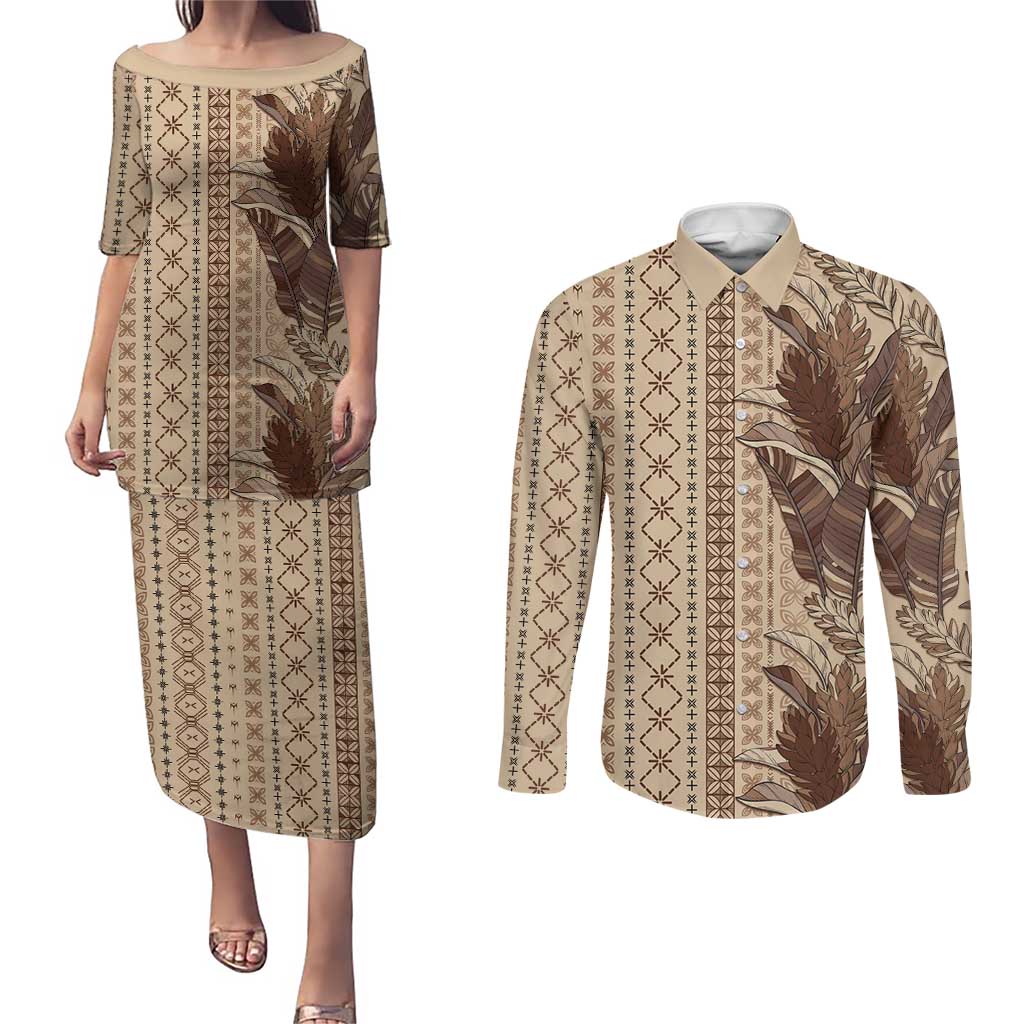 Women's Day Samoa Malu Tattoo Inspired Mix Teuila Couples Matching Puletasi and Long Sleeve Button Shirt Vintage Tapa