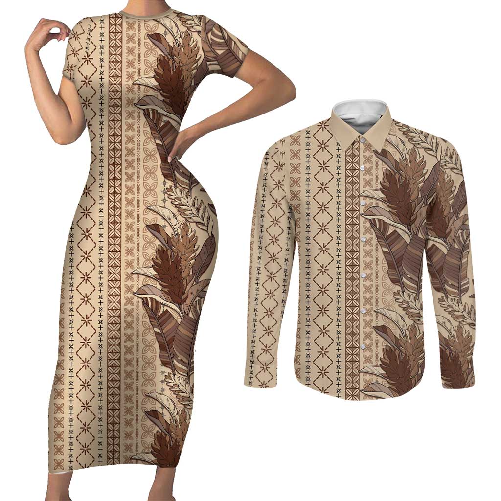 Women's Day Samoa Malu Tattoo Inspired Mix Teuila Couples Matching Short Sleeve Bodycon Dress and Long Sleeve Button Shirt Vintage Tapa