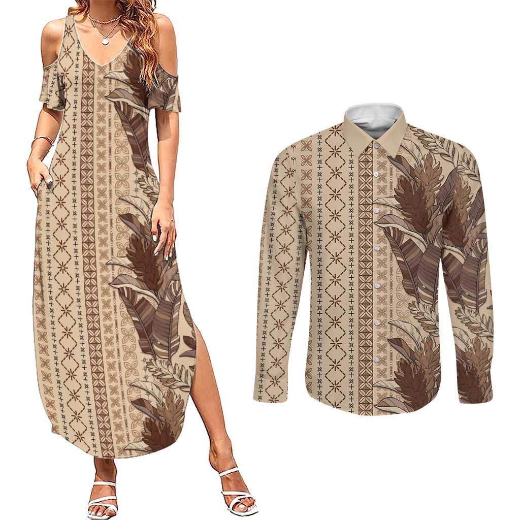 Women's Day Samoa Malu Tattoo Inspired Mix Teuila Couples Matching Summer Maxi Dress and Long Sleeve Button Shirt Vintage Tapa