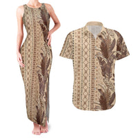 Women's Day Samoa Malu Tattoo Inspired Mix Teuila Couples Matching Tank Maxi Dress and Hawaiian Shirt Vintage Tapa LT7 Beige - Polynesian Pride
