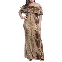 Women's Day Samoa Malu Tattoo Inspired Mix Teuila Family Matching Off Shoulder Maxi Dress and Hawaiian Shirt Vintage Tapa LT7 Mom's Dress Beige - Polynesian Pride