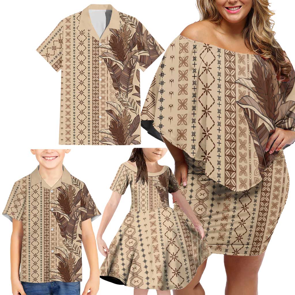 Women's Day Samoa Malu Tattoo Inspired Mix Teuila Family Matching Off Shoulder Short Dress and Hawaiian Shirt Vintage Tapa