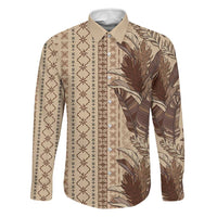 Women's Day Samoa Malu Tattoo Inspired Mix Teuila Family Matching Puletasi and Hawaiian Shirt Vintage Tapa LT7 Dad's Shirt - Long Sleeve Beige - Polynesian Pride