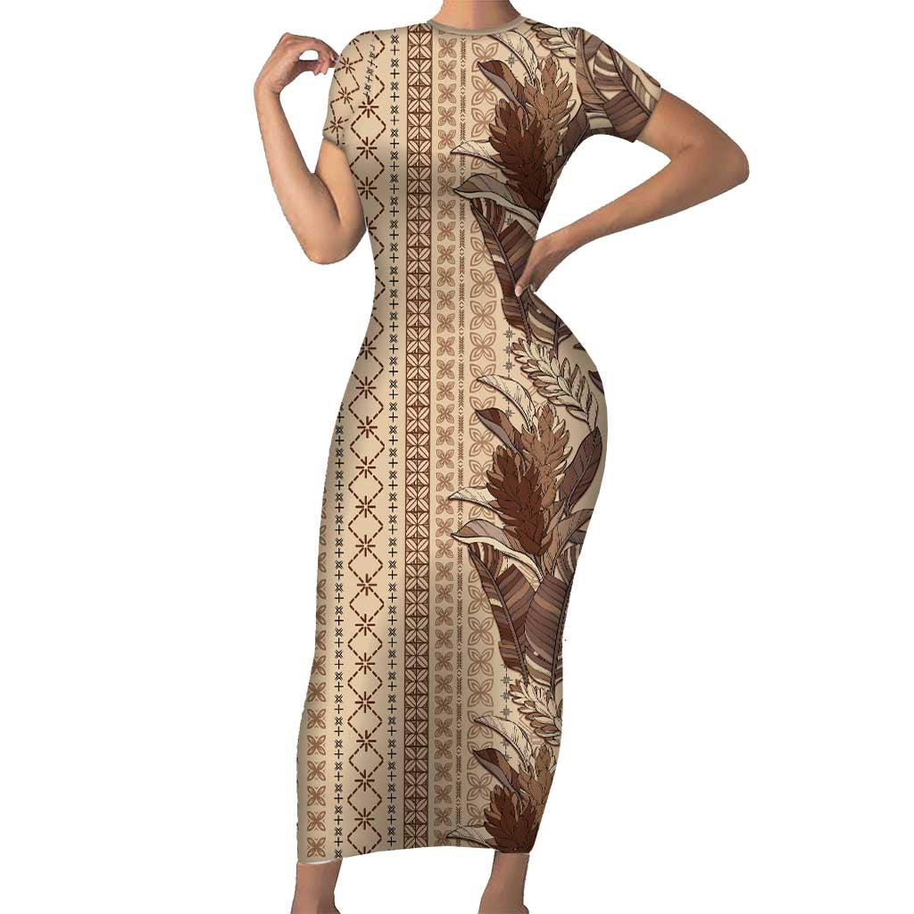 Women's Day Samoa Malu Tattoo Inspired Mix Teuila Family Matching Short Sleeve Bodycon Dress and Hawaiian Shirt Vintage Tapa LT7 Mom's Dress Beige - Polynesian Pride