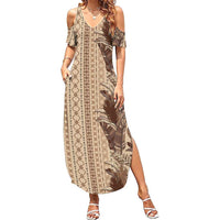 Women's Day Samoa Malu Tattoo Inspired Mix Teuila Family Matching Summer Maxi Dress and Hawaiian Shirt Vintage Tapa LT7 Mom's Dress Beige - Polynesian Pride