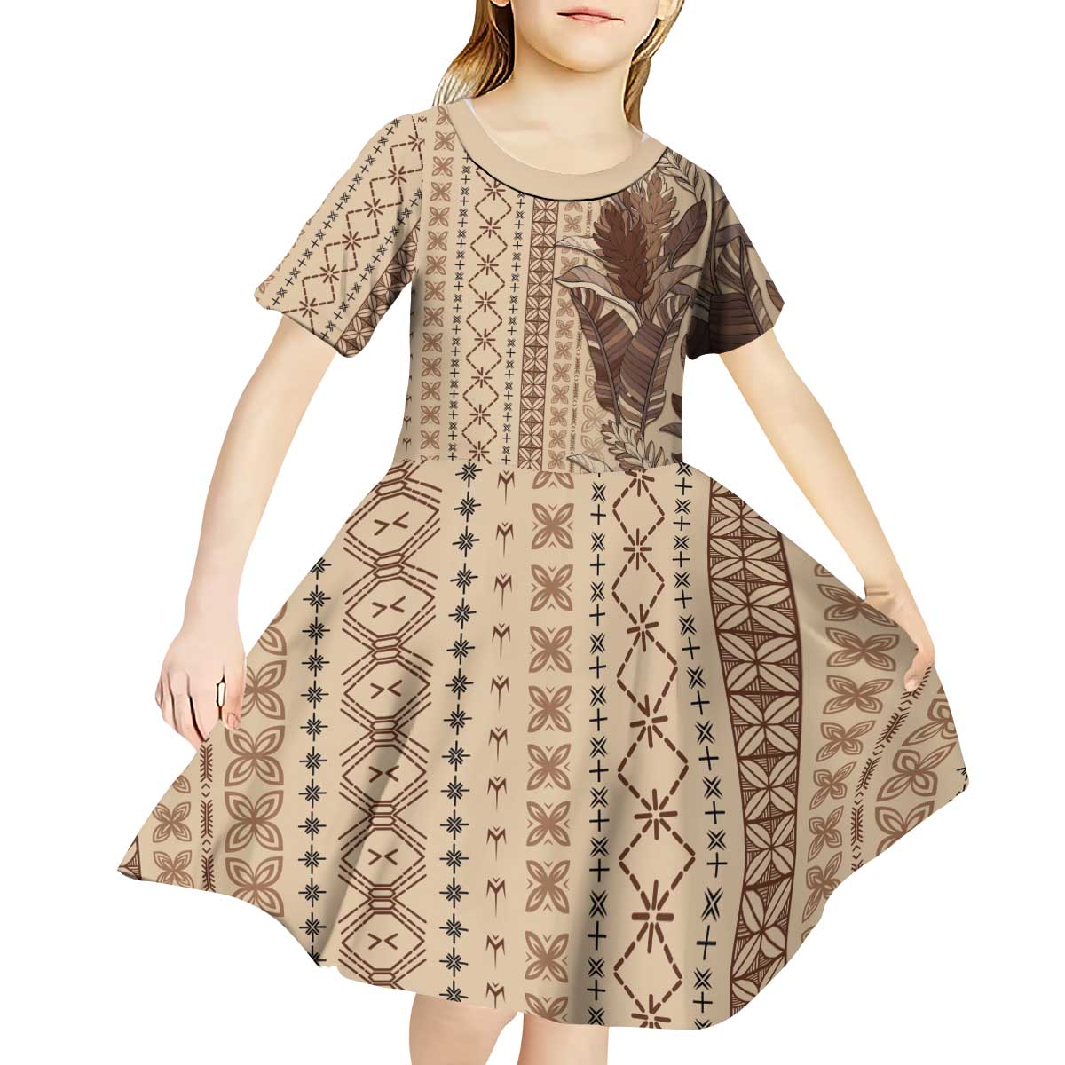 Women's Day Samoa Malu Tattoo Inspired Mix Teuila Kid Short Sleeve Dress Vintage Tapa