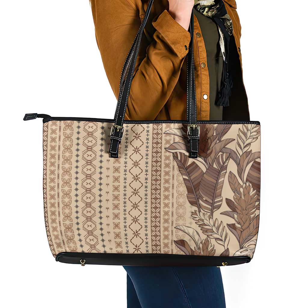 Women's Day Samoa Malu Tattoo Inspired Mix Teuila Leather Tote Bag Vintage Tapa