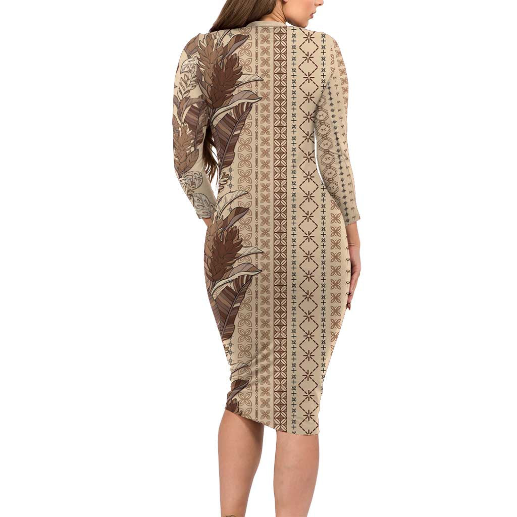 Women's Day Samoa Malu Tattoo Inspired Mix Teuila Long Sleeve Bodycon Dress Vintage Tapa