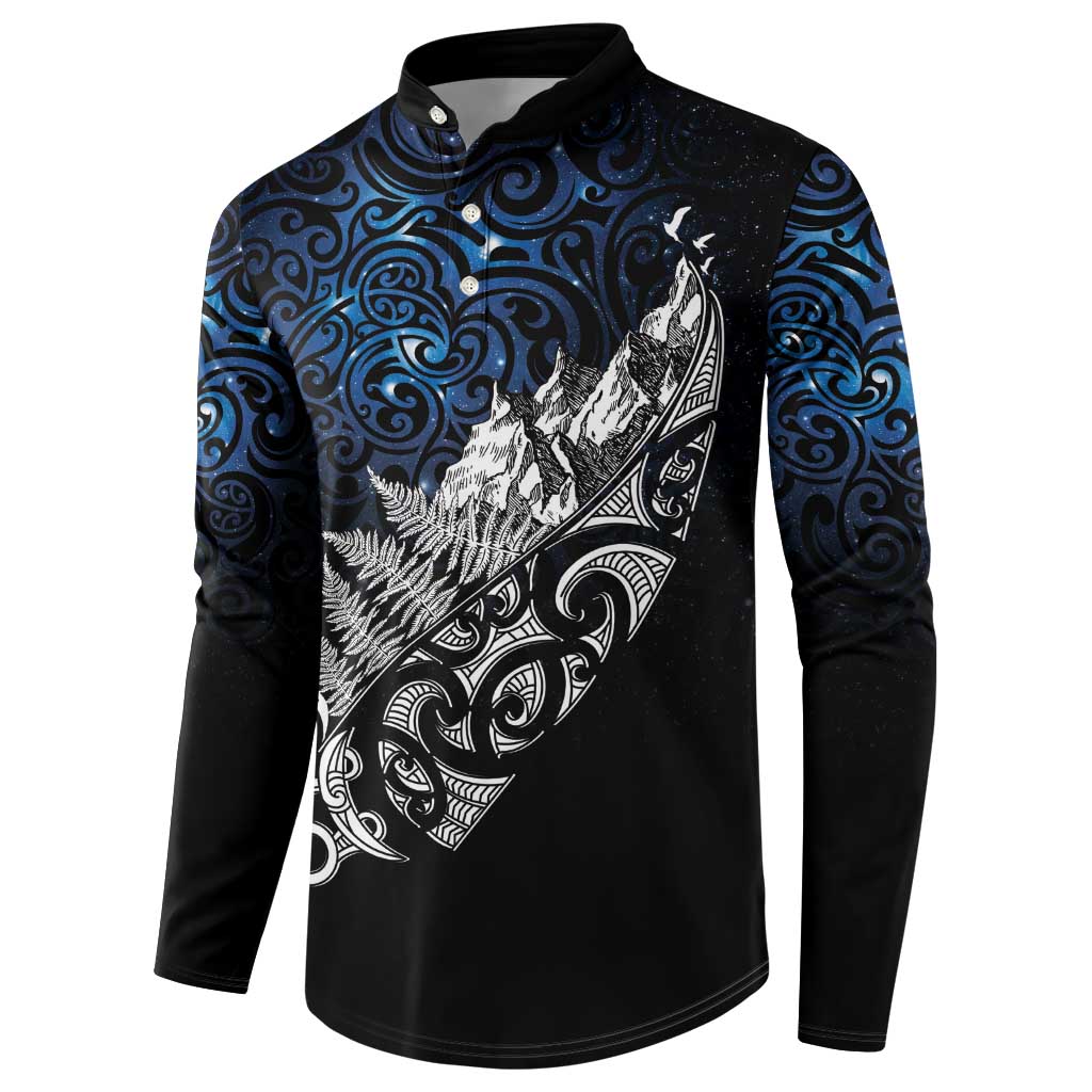 Maori Matariki Button Sweatshirt Landscape Styled Fern - Galaxy