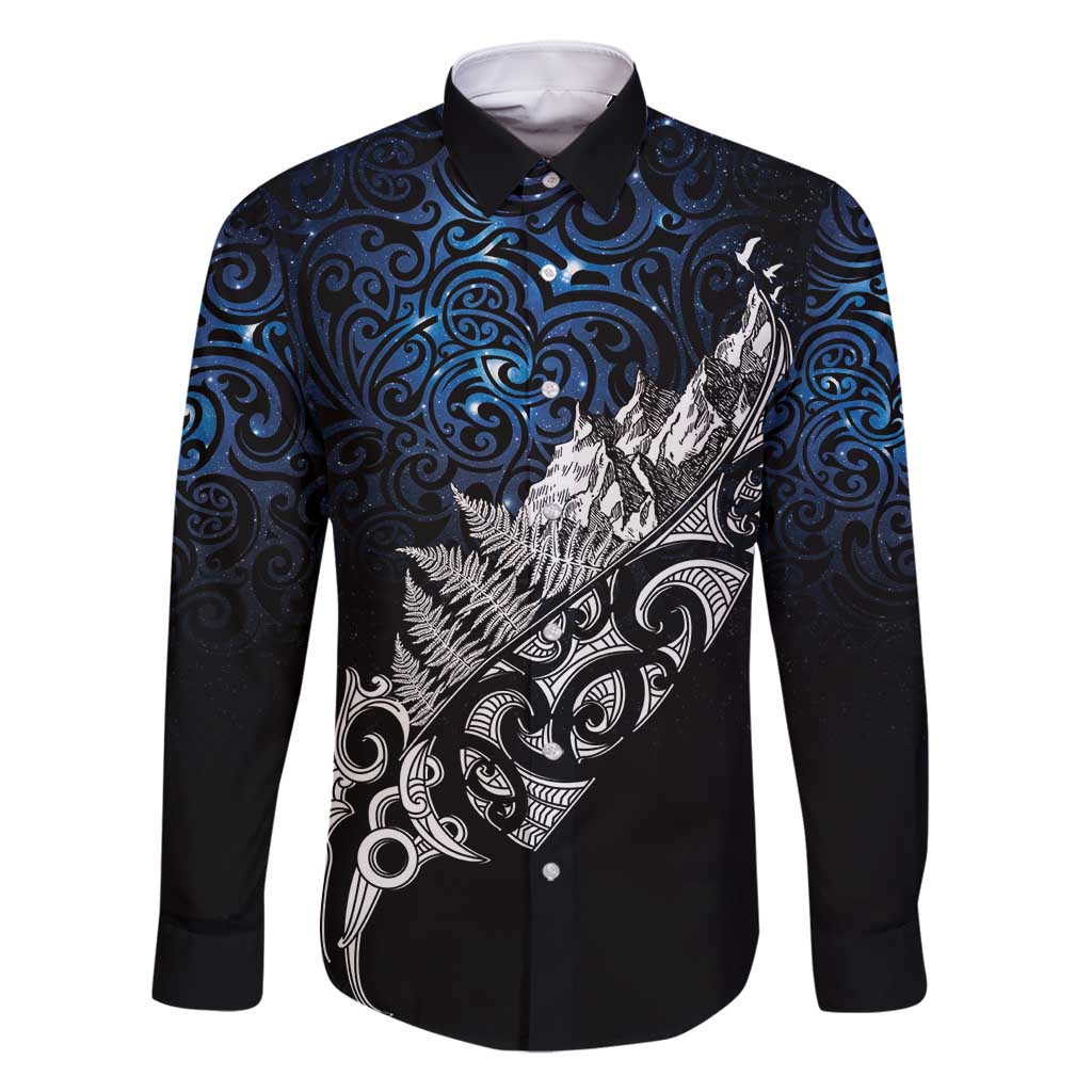 Maori Matariki Family Matching Long Sleeve Bodycon Dress and Hawaiian Shirt Landscape Styled Fern - Galaxy