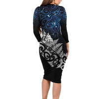 Maori Matariki Family Matching Long Sleeve Bodycon Dress and Hawaiian Shirt Landscape Styled Fern - Galaxy