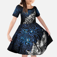 Maori Matariki Family Matching Off The Shoulder Long Sleeve Dress and Hawaiian Shirt Landscape Styled Fern - Galaxy