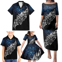 Maori Matariki Family Matching Puletasi and Hawaiian Shirt Landscape Styled Fern - Galaxy