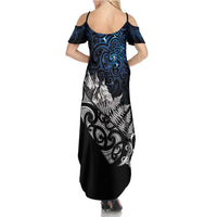 Maori Matariki Family Matching Summer Maxi Dress and Hawaiian Shirt Landscape Styled Fern - Galaxy