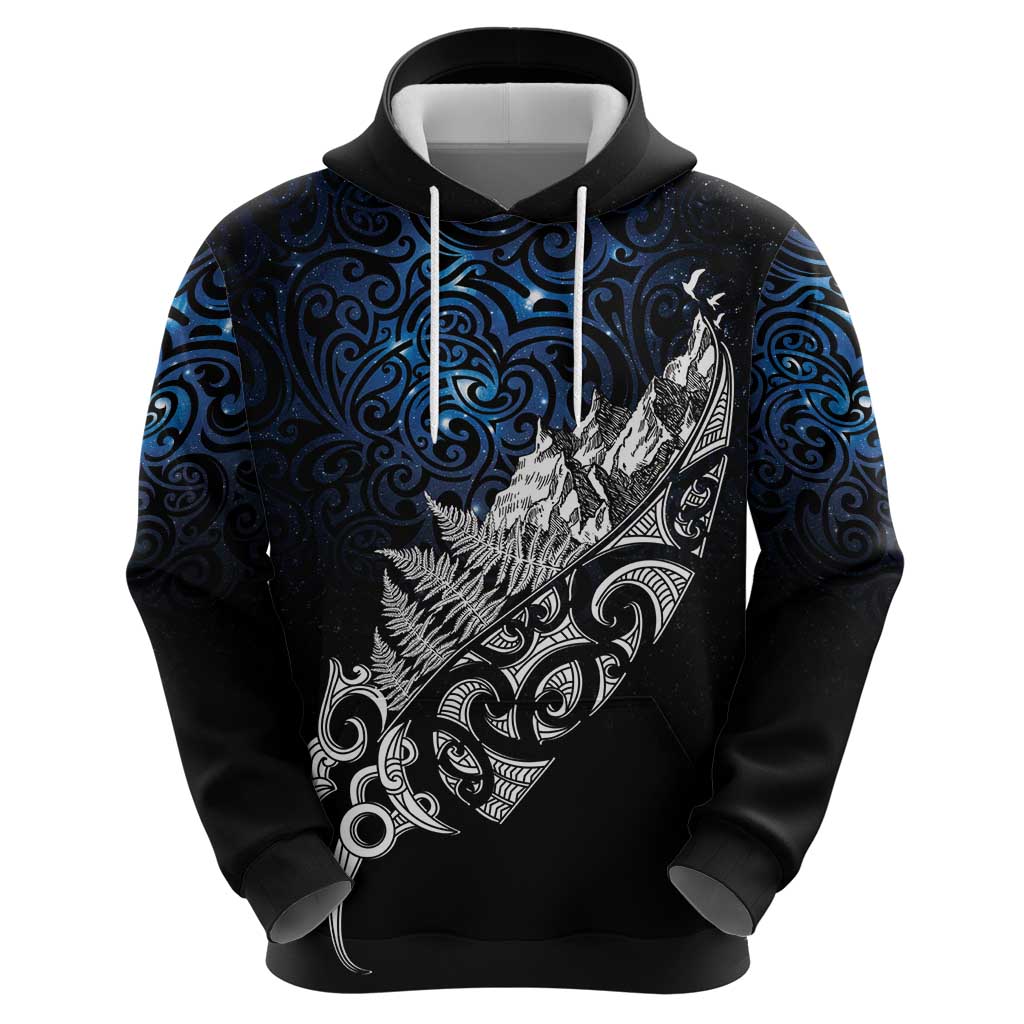 Maori Matariki Hoodie Landscape Styled Fern - Galaxy