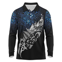 Maori Matariki Long Sleeve Polo Shirt Landscape Styled Fern - Galaxy