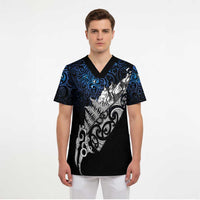 Maori Matariki Scrub Top Landscape Styled Fern - Galaxy - Polynesian Pride