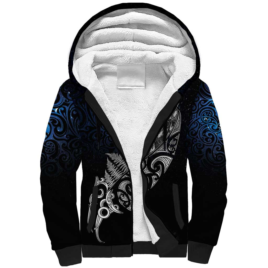 Maori Matariki Sherpa Hoodie Landscape Styled Fern - Galaxy
