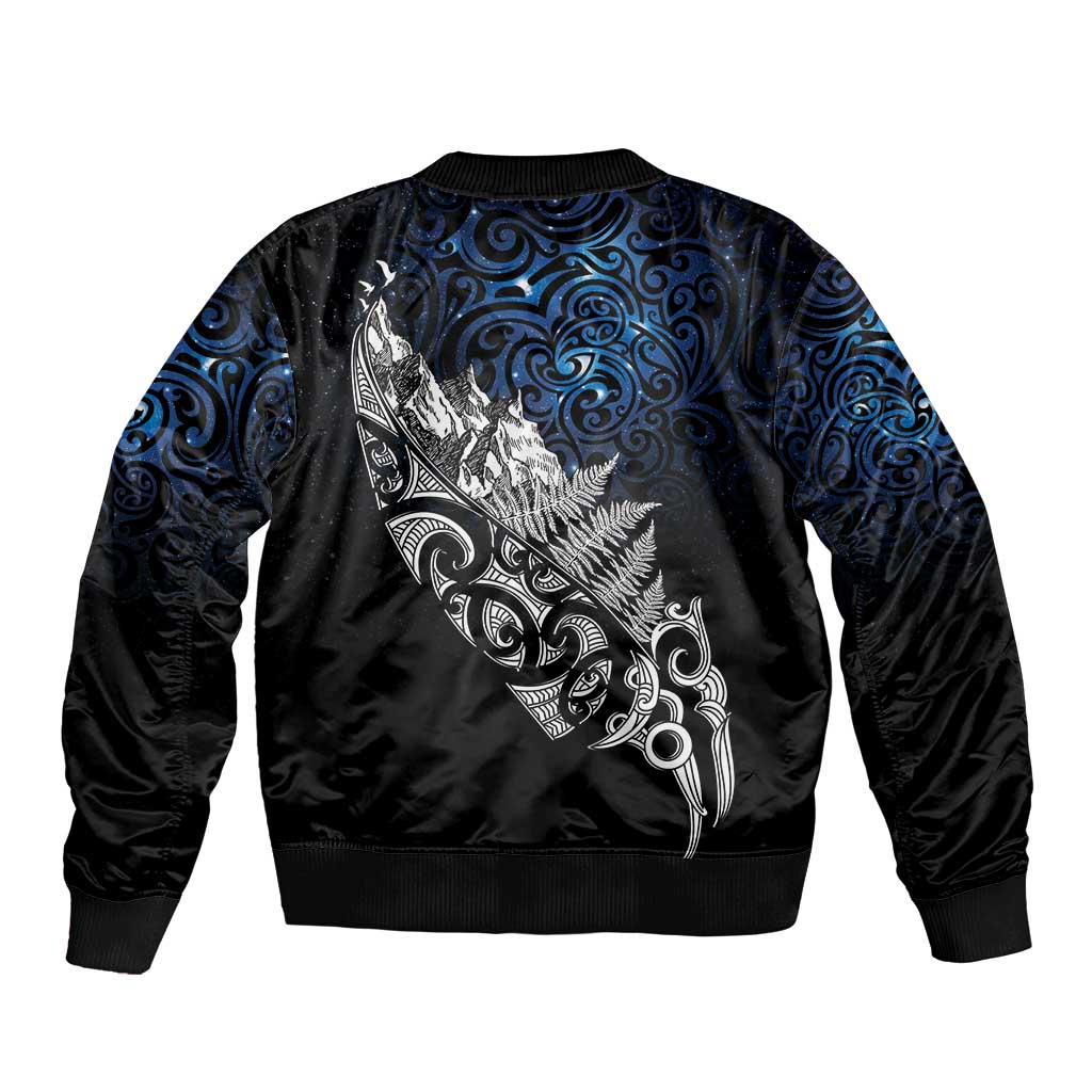 Maori Matariki Sleeve Zip Bomber Jacket Landscape Styled Fern - Galaxy
