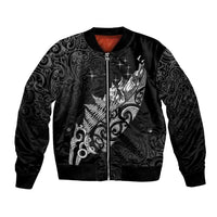 Maori Matariki Bomber Jacket Landscape Styled Fern - Monochrome