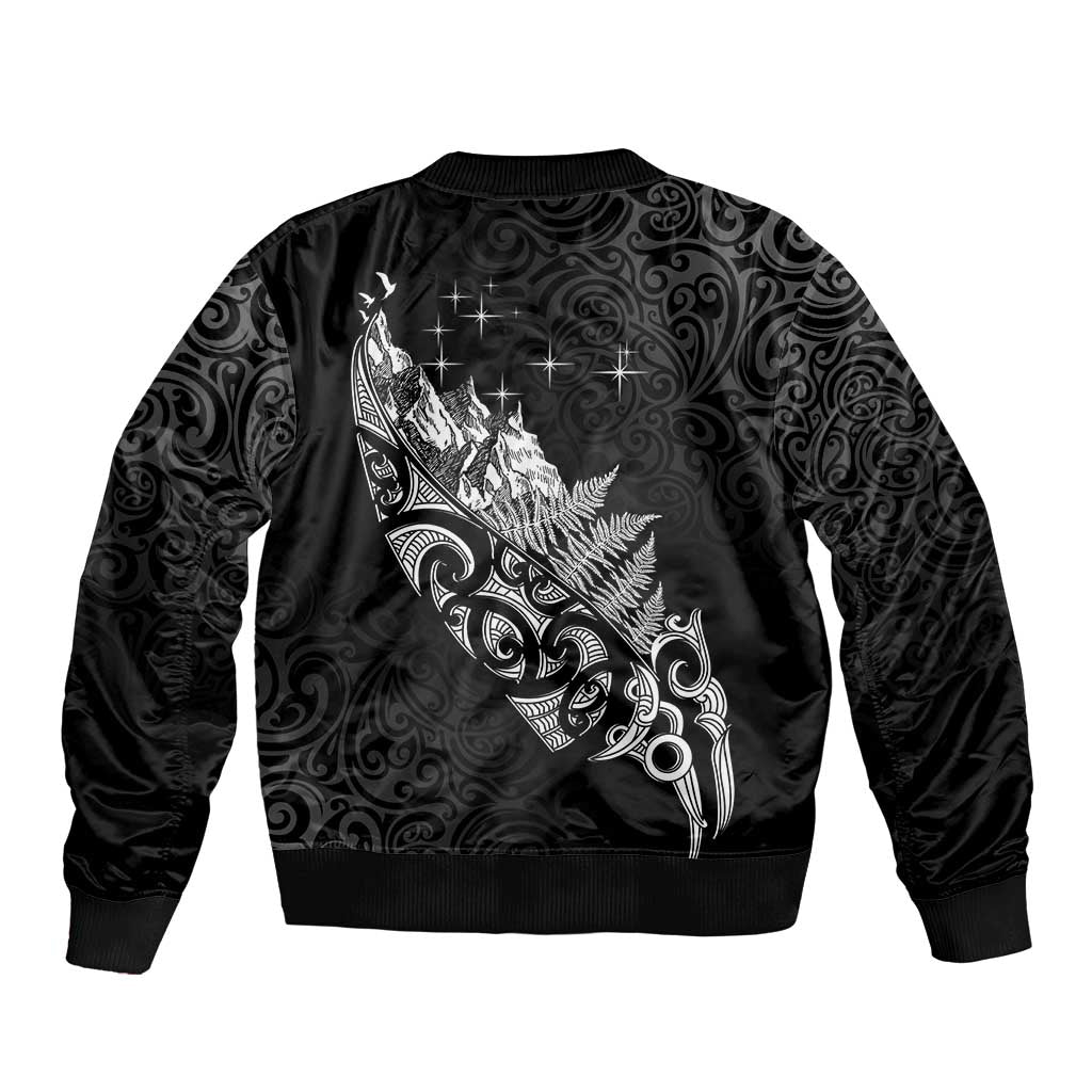 Maori Matariki Bomber Jacket Landscape Styled Fern - Monochrome