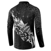 Maori Matariki Button Sweatshirt Landscape Styled Fern - Monochrome