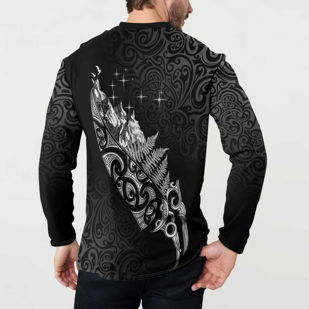 Maori Matariki Button Sweatshirt Landscape Styled Fern - Monochrome