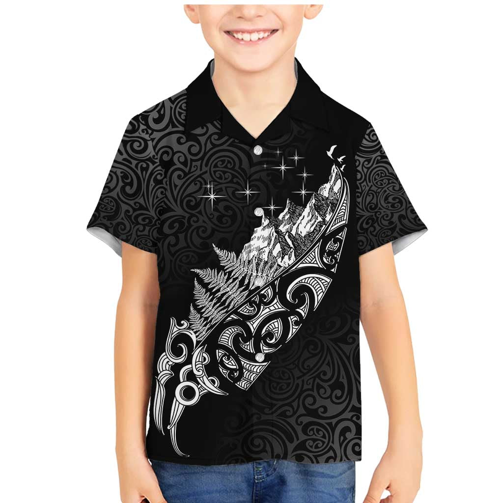 Maori Matariki Family Matching Mermaid Dress and Hawaiian Shirt Landscape Styled Fern - Monochrome