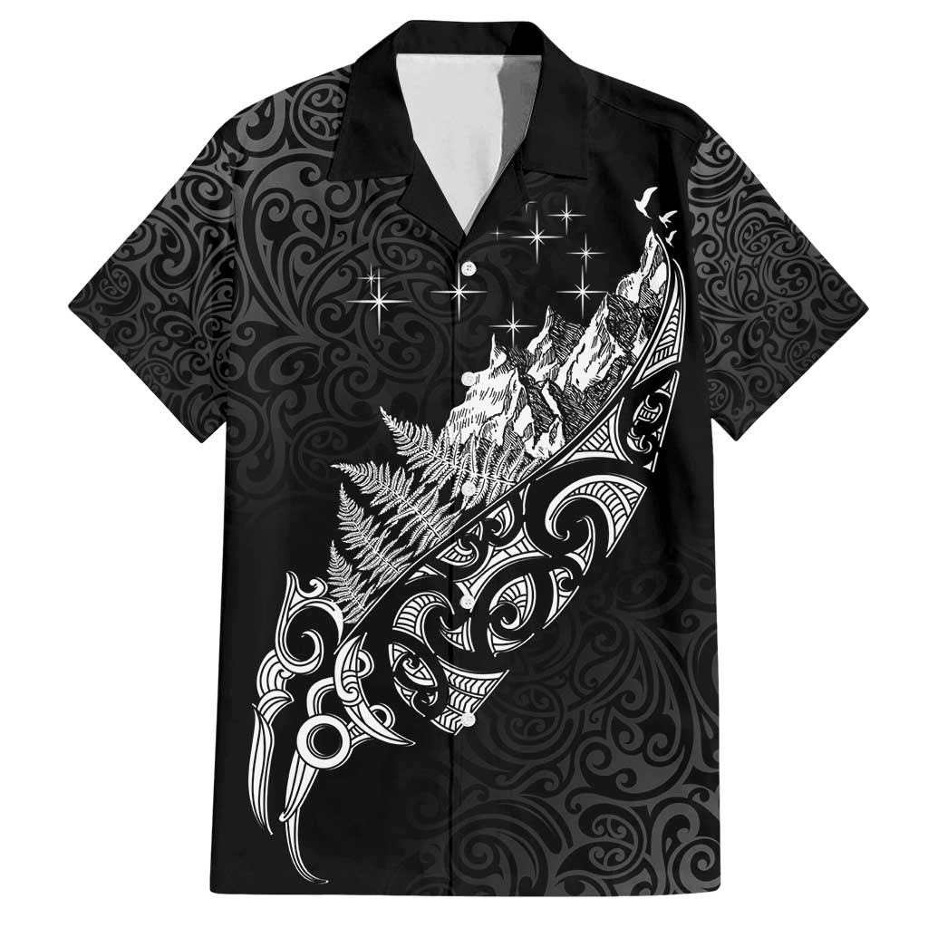 Maori Matariki Family Matching Off Shoulder Maxi Dress and Hawaiian Shirt Landscape Styled Fern - Monochrome
