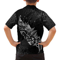 Maori Matariki Family Matching Off Shoulder Short Dress and Hawaiian Shirt Landscape Styled Fern - Monochrome