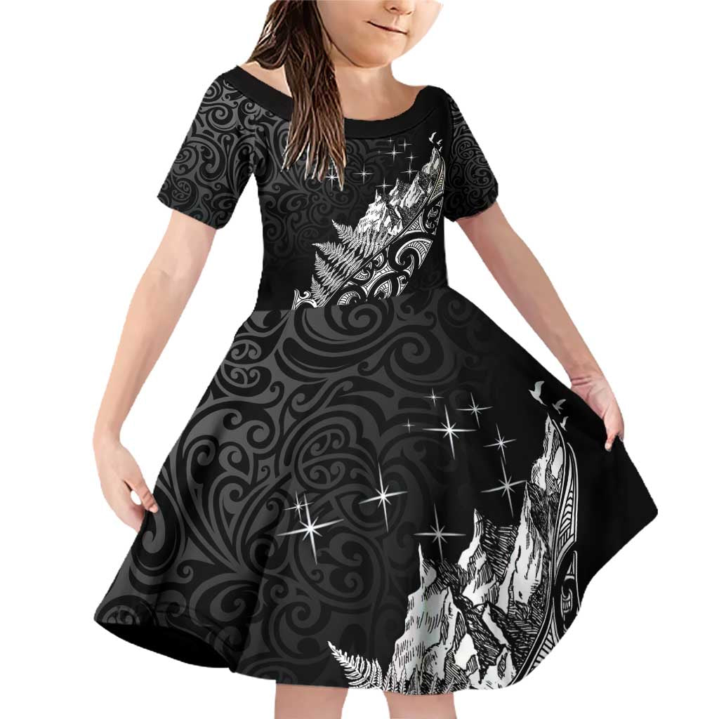 Maori Matariki Family Matching Off Shoulder Short Dress and Hawaiian Shirt Landscape Styled Fern - Monochrome